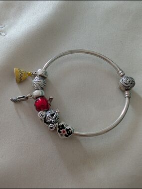 Pandora Disney Collection Silver Charm Bangle Bracelet& Disney Collection Charms